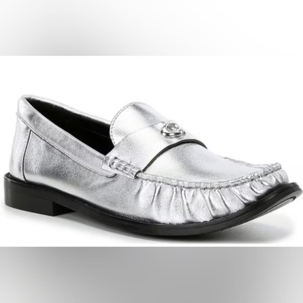 NEW Coach Jolene Silver Metallic Leather Slip On Loafer Size 6.5B - Picture 2 of 16